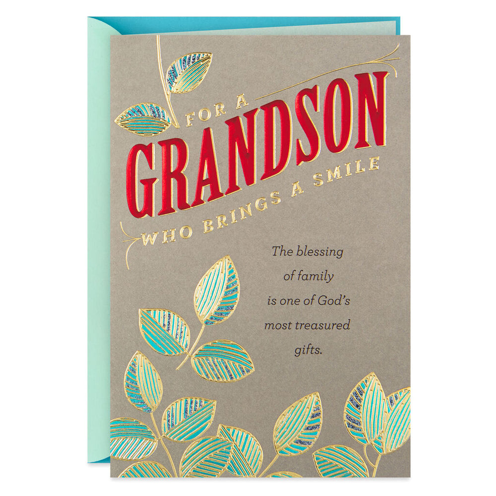 Grandson - You Bring a Smile Religious Birthday Card