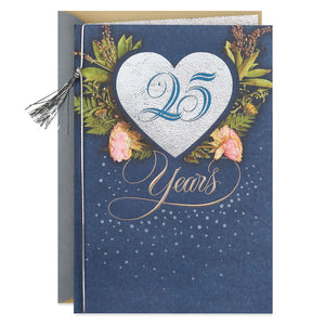 Dried Flowers and Silver Heart 25th Anniversary Card