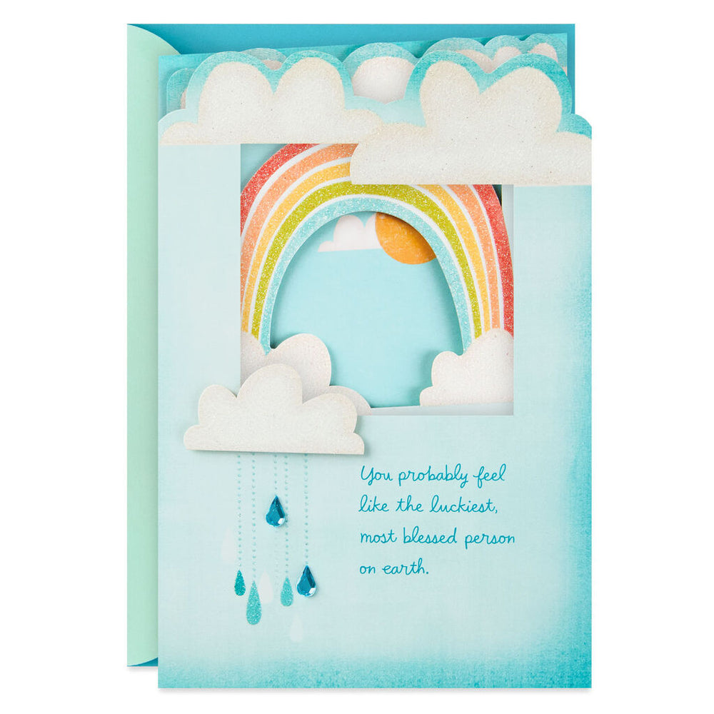 Sparkly Rainbow Behind Clouds New Baby Boy Card