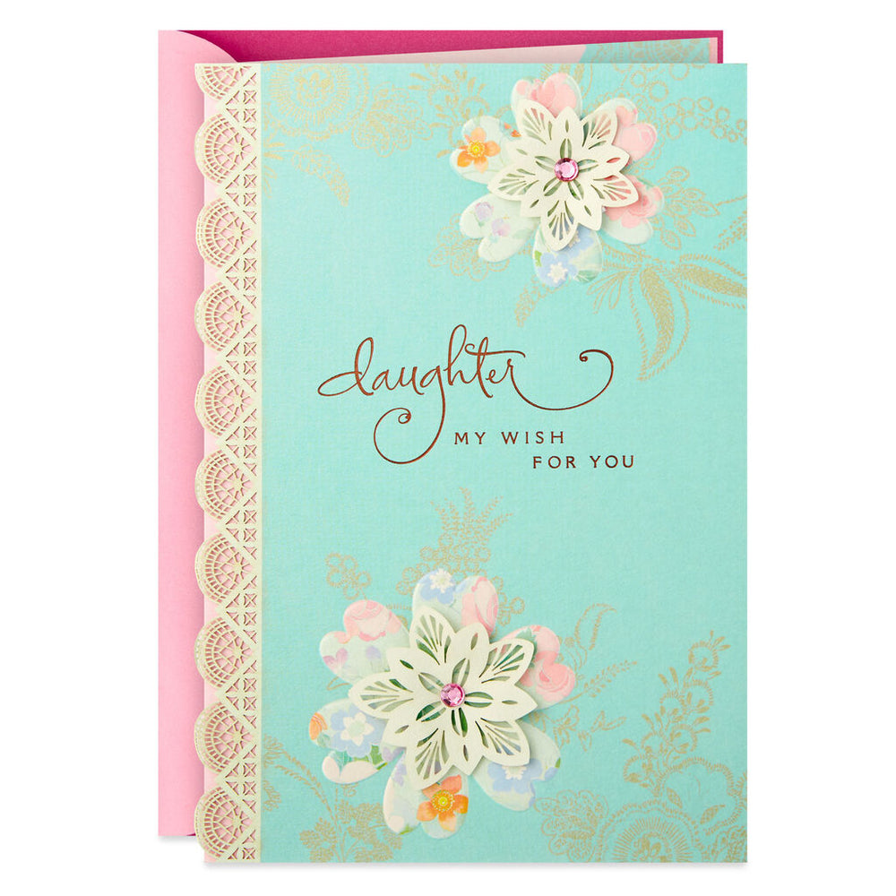 Daughter - Lace Flowers Birthday Card