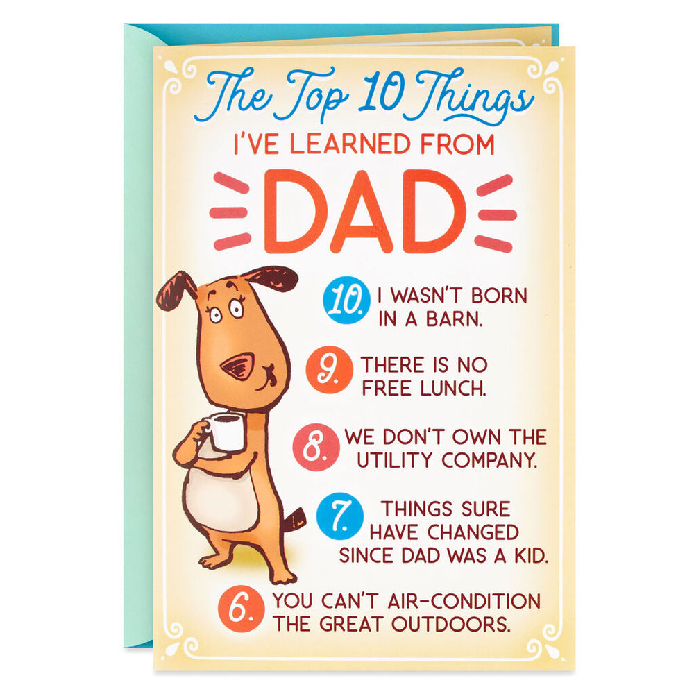 Dad - Funny Top 10 Birthday Card for Dad With Button Pin