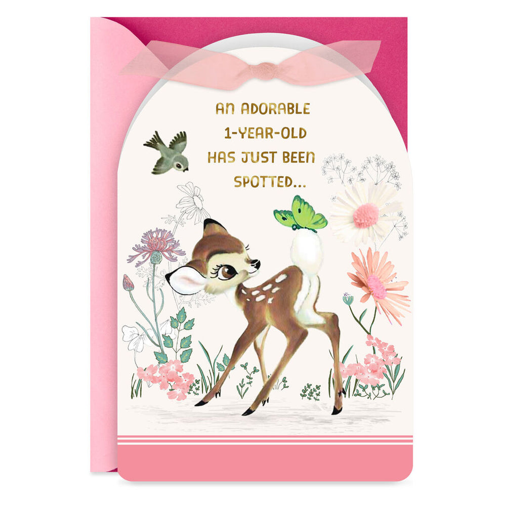 Disney Bambi Pink 1st Birthday Card